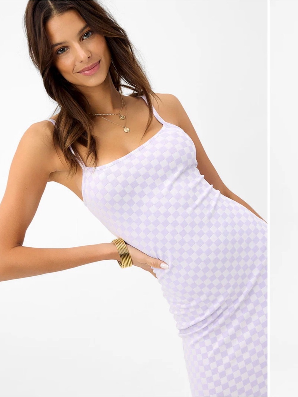 Lavender Checkered Tank Midi Dress